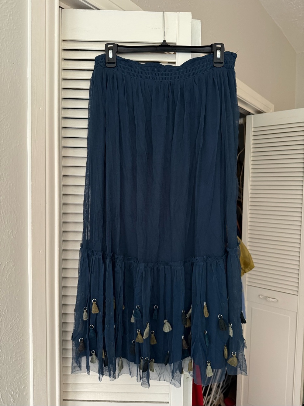 Anthropologie Navy Maxi Skirt with Tassel Trim
